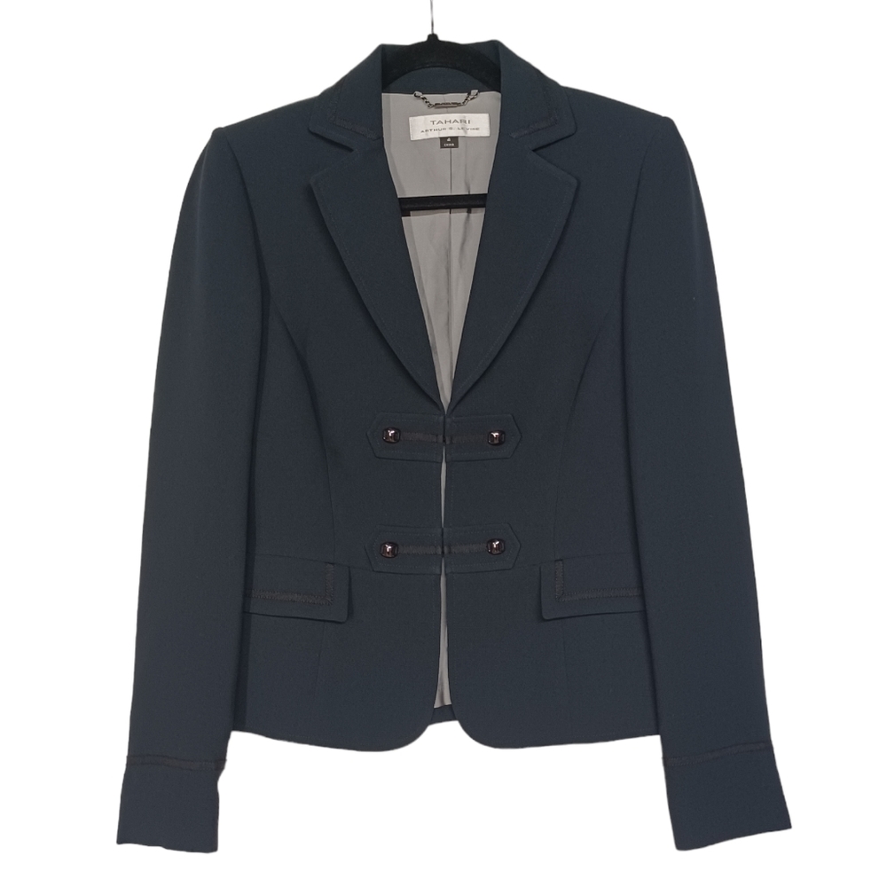 TAHARI Arthur S. Levine Navy Blue Military Style Long Sleeve Blazer Jacket 4 S